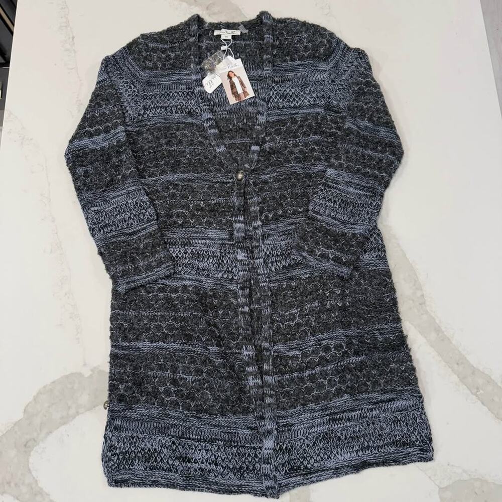 Simply Noelle NWT Long Knit Cardigan Sweater Button Closure Women's XS Gray/Blue